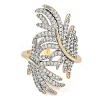 Leaf Brass Micro Pave Clear Cubic Zirconia Open Cuff Ring for Women RJEW-Q819-04G-2