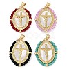 Rack Plating Brass Pave Shell Religion Jesus Cross Pendants KK-U032-01G-B-1