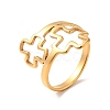 Ion Plating(IP) 201 Stainless Steel Double Cross Finger Ring for Women RJEW-G266-09G-3