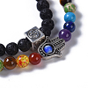 Two Loops Natural Lava Rock & Natural/Synthetic Mixed Stone Beads Warp Stretch Bracelets BJEW-JB04223-01-2