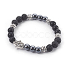 Natural Mixed Gemstone and Black Agate(Dyed) Stretch Bracelets BJEW-JB04006-2