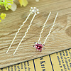 Lady's Hair Accessories Silver Color Plated Iron Rhinestone Flower Hair Forks PHAR-S174-02-1
