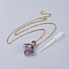 Natural Fluorite Perfume Bottle Pendant Necklaces NJEW-F266-03-3