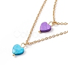 Synthetic Shell Heart Pendant Double Layer Necklaces and Dangle Stud Earrings SJEW-F217-05A-G-3