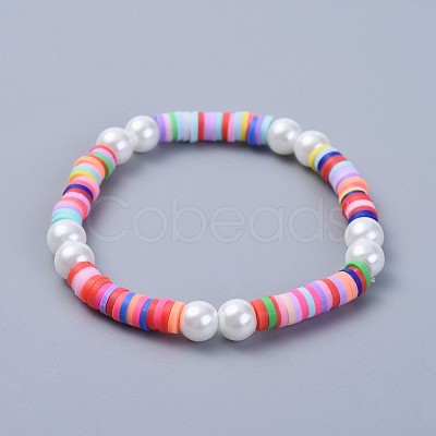 Handmade Polymer Clay Heishi Beads Kids Stretch Bracelets BJEW-JB04326-M-1