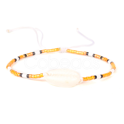 Natural Cowrie Shell & Seed Braided Bead Bracelet BJEW-A23-01-30-B-1