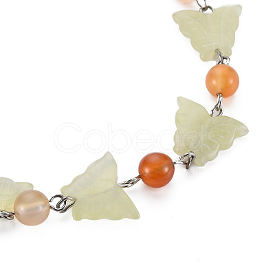 Butterfly Natural New Jade Beaded Bracelets for Girl Women BJEW-S145-002B-1