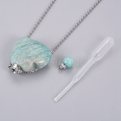 Natural Amazonite Openable Perfume Bottle Pendant Necklaces G-K295-A04-P-1