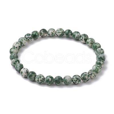 Natural Green Spot Jasper Round Beaded Stretch Bracelets for Women Men BJEW-JB11369-1