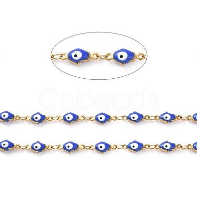 Enamel Hamsa Hand with Evil Eye Link Chains CHS-G023-01G-03-1