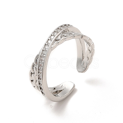 Cubic Zirconia Criss Cross Open Cuff Ring RJEW-A015-05P-1