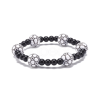 Sport Theme Acrylic Beaded Stretch Bracelet for Men Women BJEW-JB08549-1