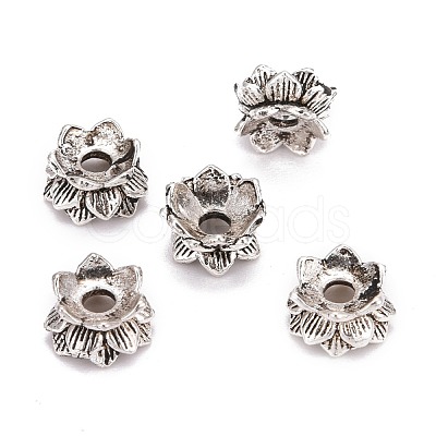 Buddhist Jewelry Findings Tibetan Style Lotus Double Sided Bead Caps PALLOY-O042-03-1