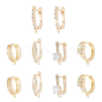 5 Pair 5 Style Brass Micro Pave Clear Cubic Zirconia Hoop Earring Findings KK-TA0001-17-1