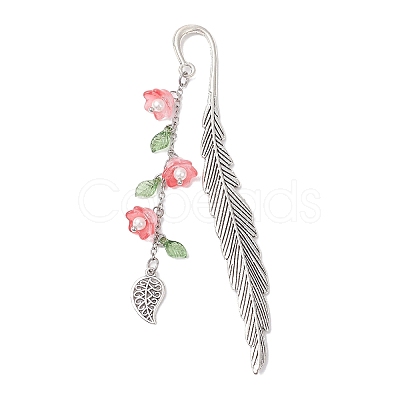 4Pcs 4 Colors Alloy Feather Bookmarks AJEW-TA00024-1