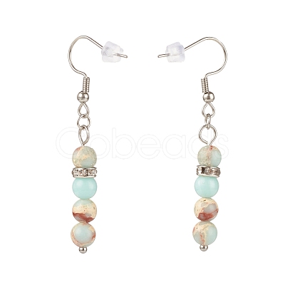 Gemstone Round Beaded Dangle Earrings EJEW-JE04873-1