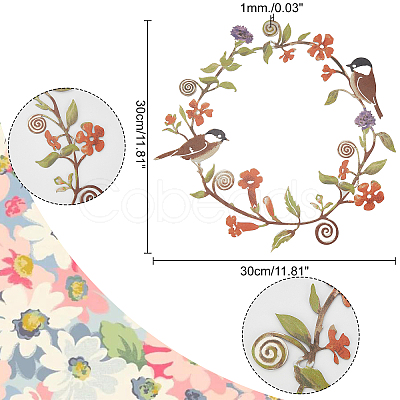 Chickadees & Flowers Wreath Wall Art AJEW-WH0023-29-1