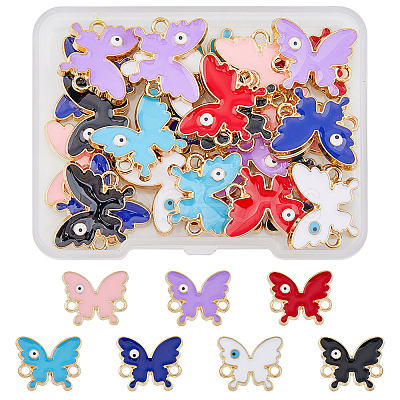 SUPERFINDINGS 28Pcs 7 Colors  Alloy Enamel Evil Eye Connector Charms BUER-FH0001-01-1