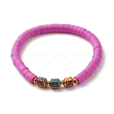 Natural Lava Rock & Polymer Clay Heishi Beads Stretch Bracelets Sets BJEW-JB07439-1