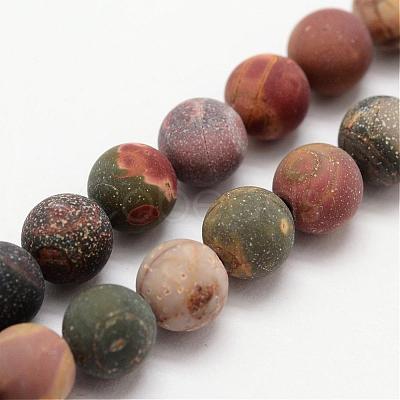 Matte Natural Polychrome Jasper/Picasso Stone/Picasso Jasper Beads Strands G-K113-03-4mm-1