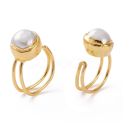 Adjustable Natural Pearl Cuff Rings RJEW-L095-G01-G-1