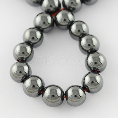 Non-magnetic Synthetic Hematite Beads Strands G-Q892-01-6mm-1