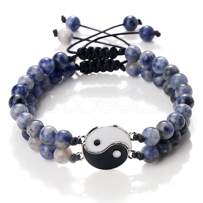 Adjustable Round Natural Blue Spot Jasper Beaded Stretch Bracelet Sets GW3439-4-1