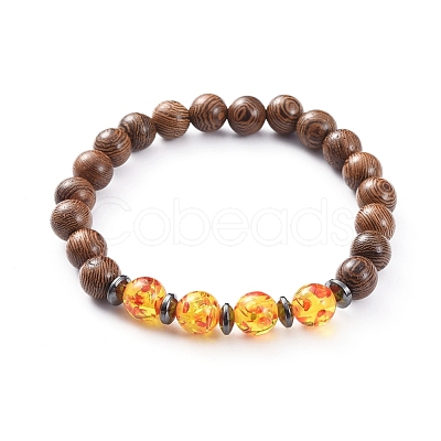 Unisex Wood Beads Stretch Bracelets BJEW-JB04960-1