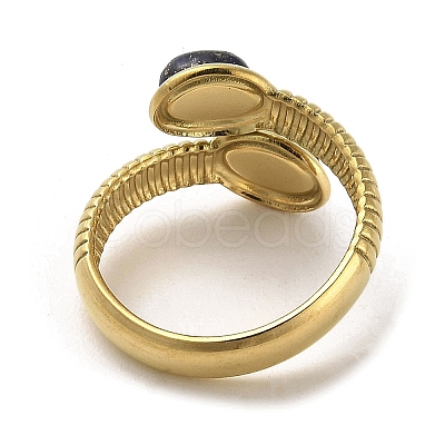 Natural Lapis Lazuli Snake Open Cuff Ring RJEW-C036-01A-G-1