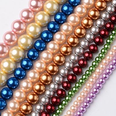 Round Grade A Glass Pearl Beads Strands HY-E001-09-1