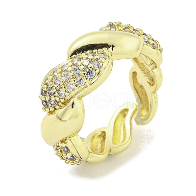 Brass Micro Pave Clear Cubic Zirconia Cuff Ring RJEW-Z035-01G-1