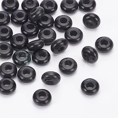 Nbeads Natural Black Stone European Large Hole Beads G-NB0003-72B-02-1