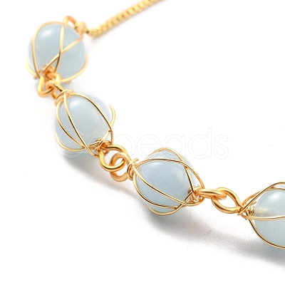 Natural Aquamarine Wrapped Bracelets BJEW-A122-10I-1