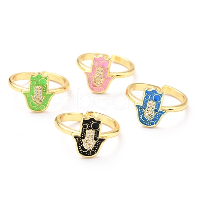 Adjustable Real 18K Gold Plated Brass Enamel Finger Rings RJEW-L071-24G-1