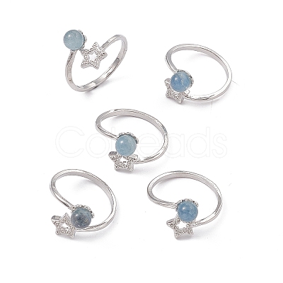 Natural Aquamarine Cuff Rings RJEW-G273-05P-02-1