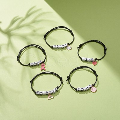 5Pcs 5 Style Heart & Ribbon & Cloud Alloy Charms Bracelets Set BJEW-JB08108-1