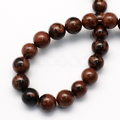 Natural Mahogany Obsidian Round Beads Strands G-S163-6mm-1