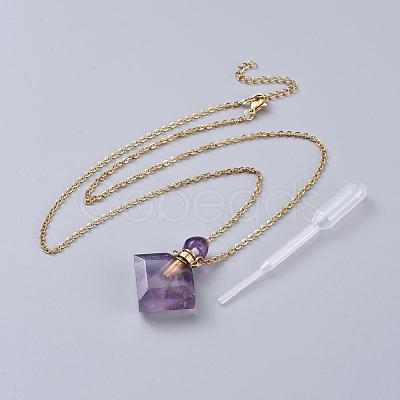 Natural Fluorite Perfume Bottle Pendant Necklaces NJEW-F266-03-1