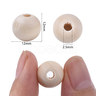 Natural Unfinished Wood Beads WOOD-S651-A12mm-LF-1