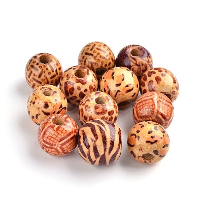 Round Printed Natural Maple Wood Beads WOOD-R243-16mm-M2-1