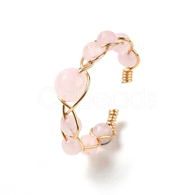 Adjustable Natural Rose Quartz with Brass Rings G-B075-01G-07-1