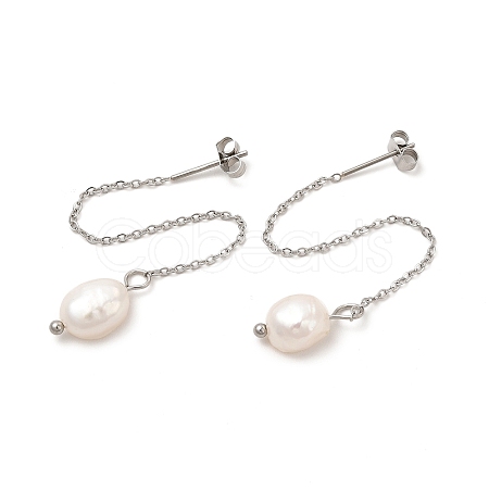 Natural Pearl Beaded Ear Thread EJEW-P219-16P-1