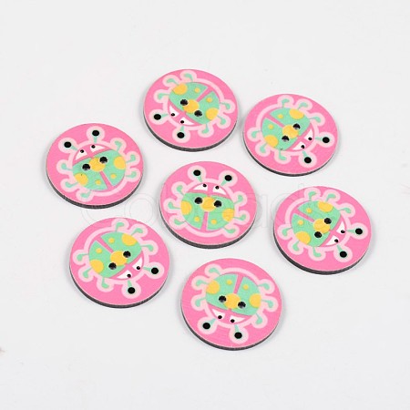 2-Hole Flat Round with Ladybird Pattern Acrylic Buttons BUTT-F055-06E-1