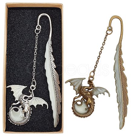 Gorgecraft 3Pcs 2 Style Pterosaur with Feather Luminous Zinc Alloy Bookmarks AJEW-GF0003-79-1