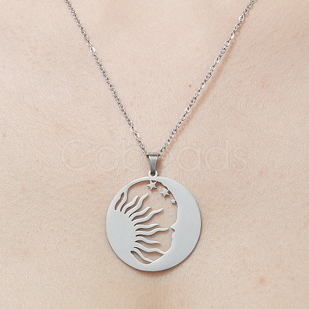 201 Stainless Steel Hollow Sun & Moon Pendant Necklace NJEW-OY001-70-1