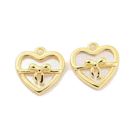 Brass Pave Shell Heart with Bowknot Charms KK-Z044-03G-1