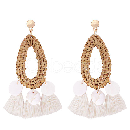 Bohemian Style Tassel Dangle Stud Earrings EJEW-K074-L01-1