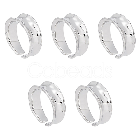 Unicraftale 5Pcs Brass Wave Open Cuff Ring for Women RJEW-UN0002-33P-1