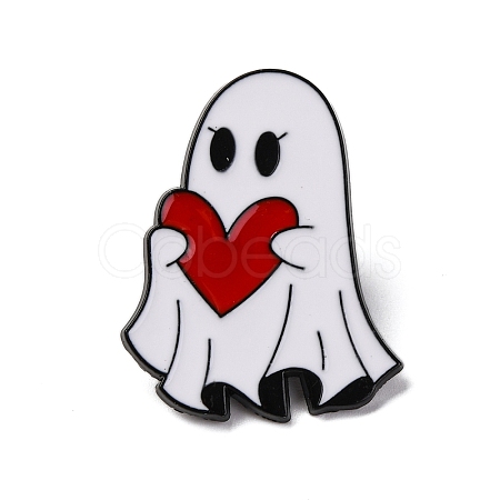 Halloween Ghost Holds Heart Zinc Alloy Enamel Pin Brooches JEWB-Q044-02B-1