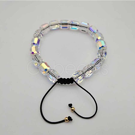 Adjustable Electroplated Faceted Cube Glass Braided Beaded Bracelets for Women Men DM4334-2-1